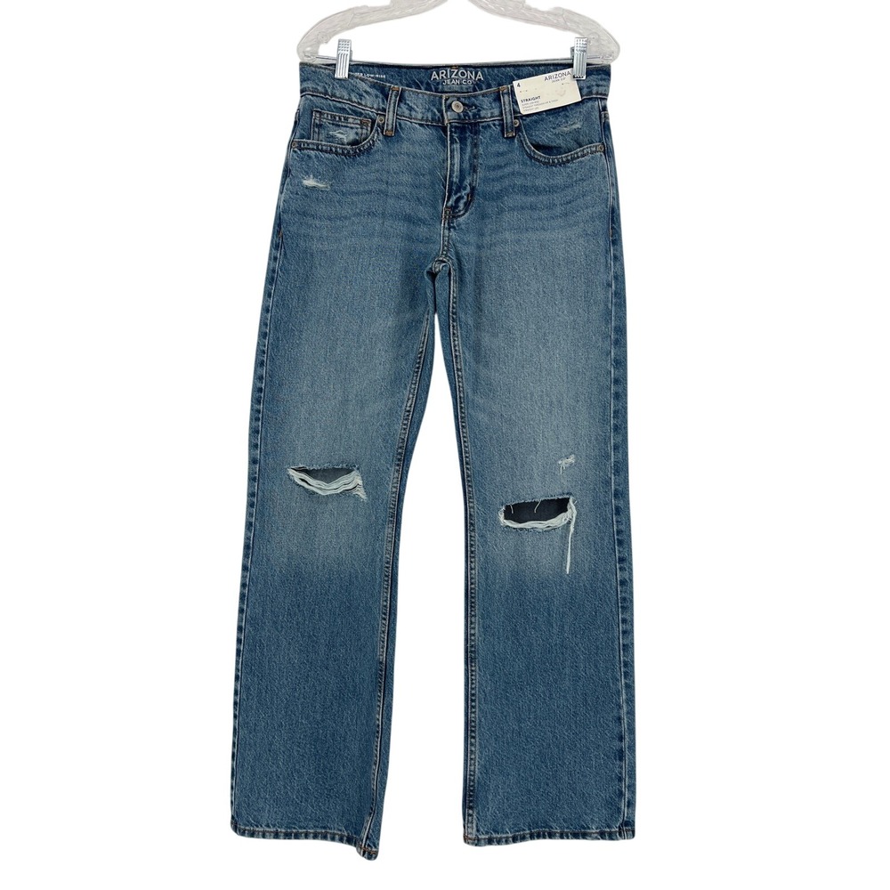 Arizona Jean Co Straight Jeans Womens 4 Blue NWT Distressed Low Rise Y2K Denim
